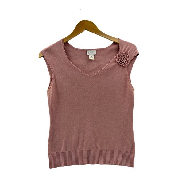 Ann Taylor Tops - Ann Taylor Womens Blouse Pink Sleeveless V Neck Stretch Flower Rayon Blend M